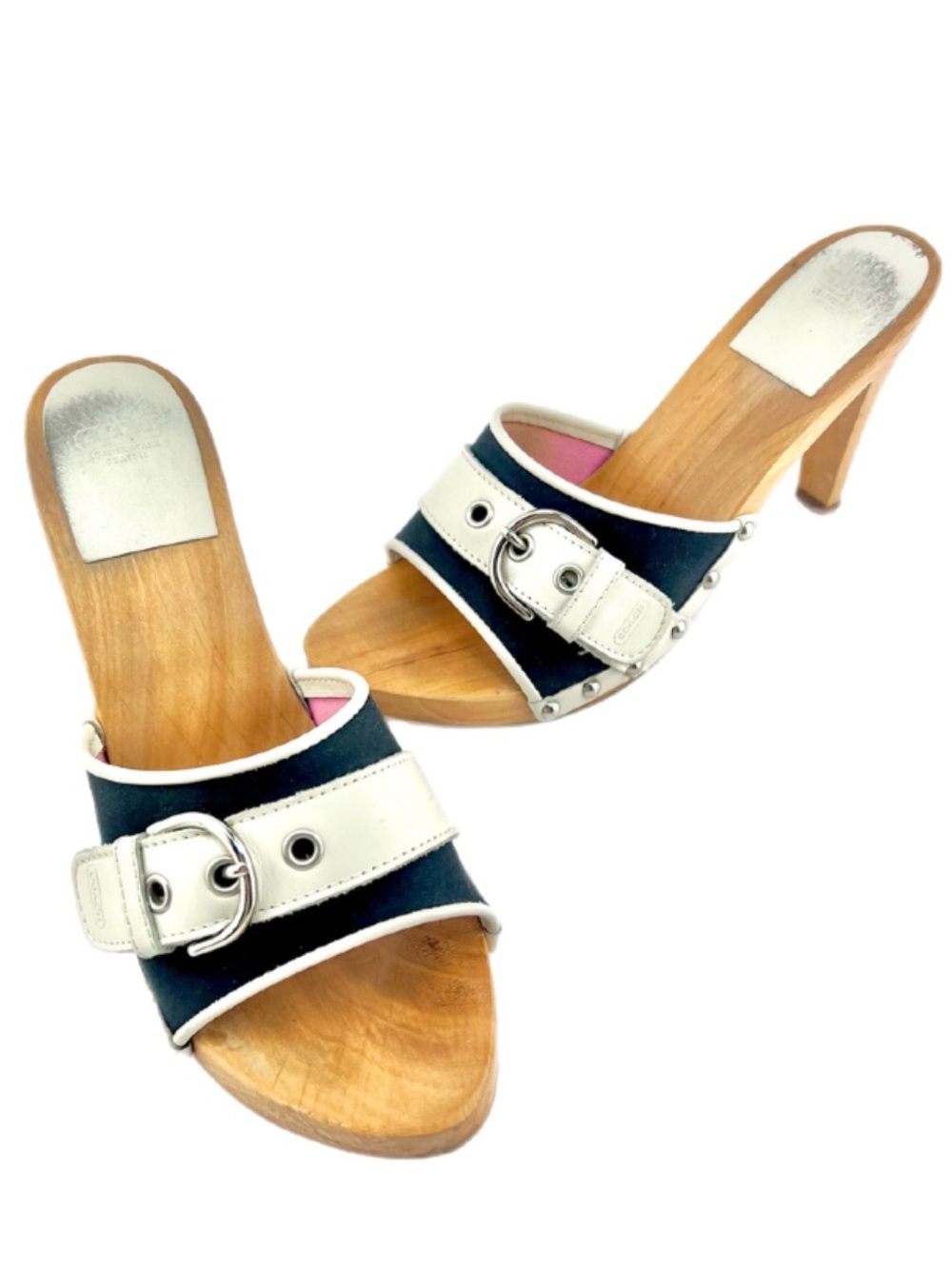COACH Navy and White Wood Heel Mule Y2K - 7.5 M - Picture 9 of 12